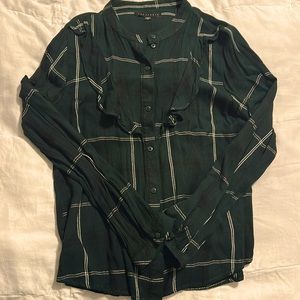Sanctuary - Green, Black, and White Plaid L/S Ruffled Top - medium